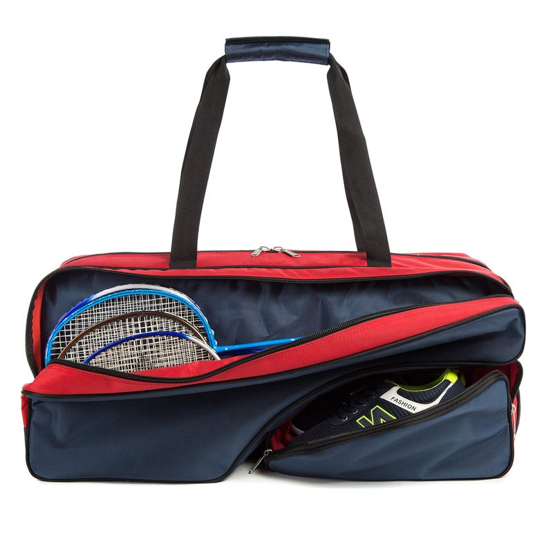 K-Cliffs Tennis Racket Bag | Deluxe Ballistic Nylon Travel Tournament Duffel | Shoe Compartment Red Blue Black - Image 4